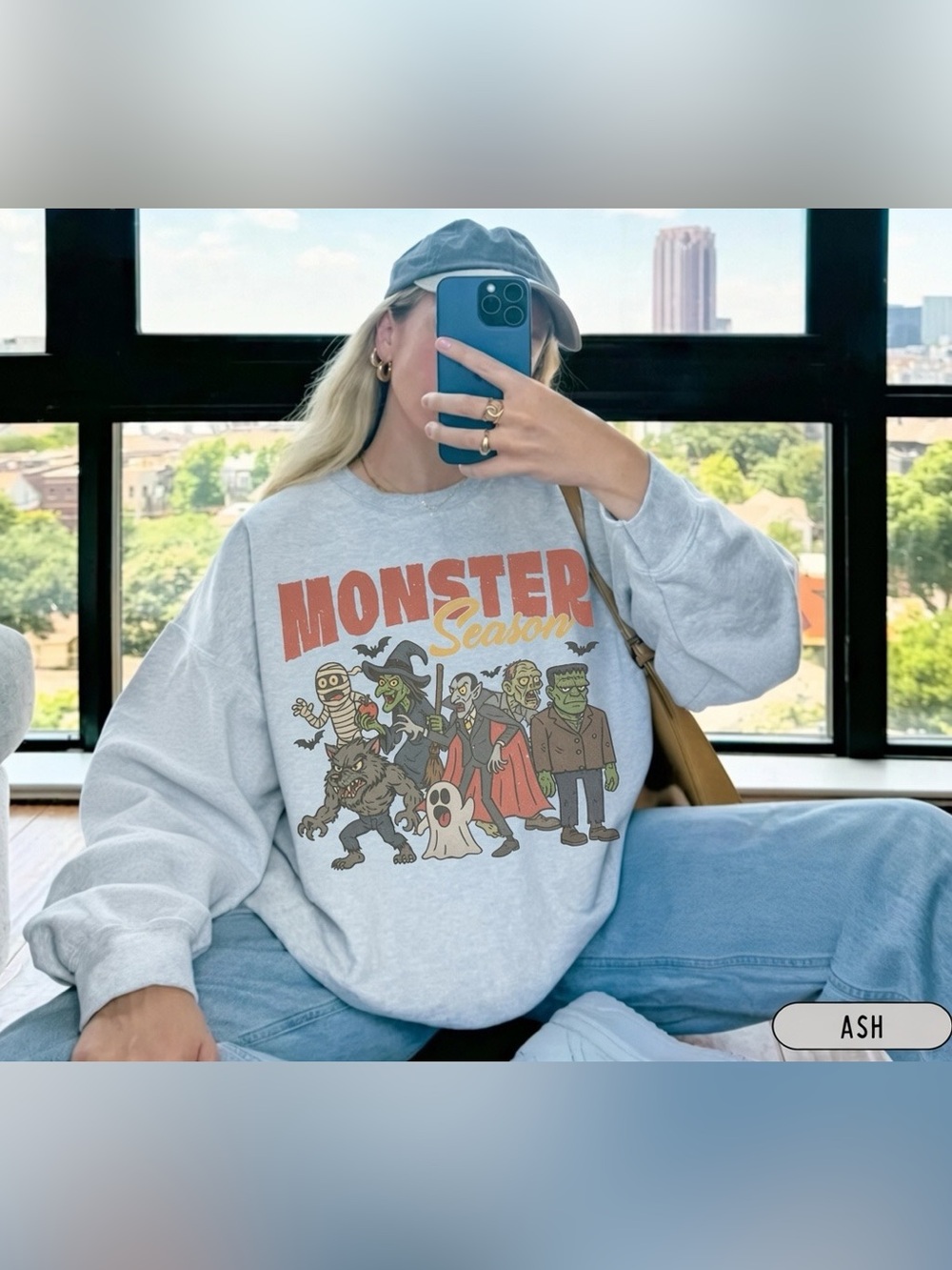Monster Season Horror Movie Vintage Graphic Sweatshirt, Spooky Season Party Fall